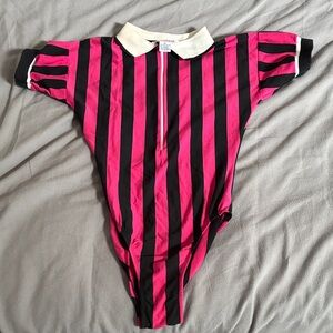 Vintage 80’s Jacques Moret Striped Pink and Black Leotard